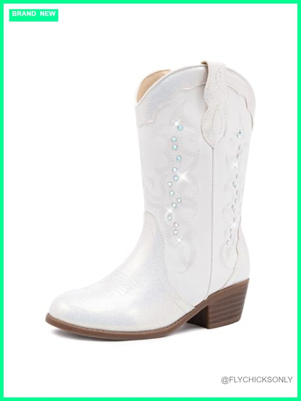 Girls Western Cowboy Boots Rhinestone Sparkly Zip Pointed Toe Mid Calf